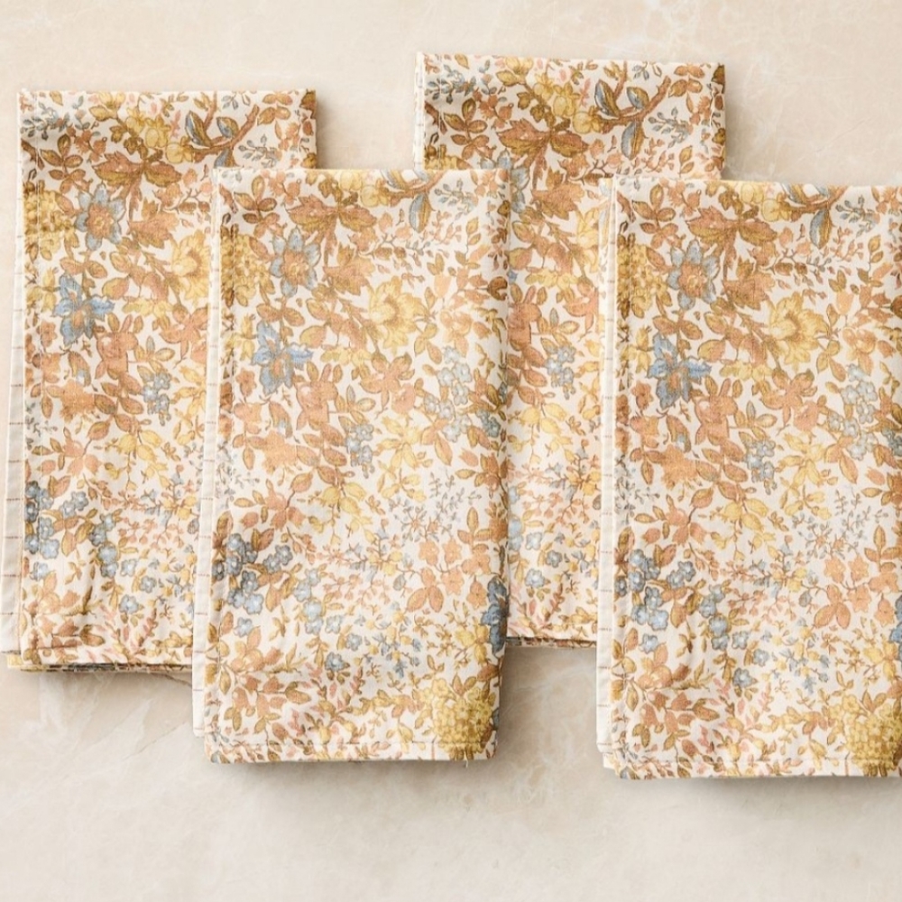 ❤️BUY 2 GET 1 FREE  Frankie Floral Napkin Sets, Color Yellow & Green - Picture 7 of 16